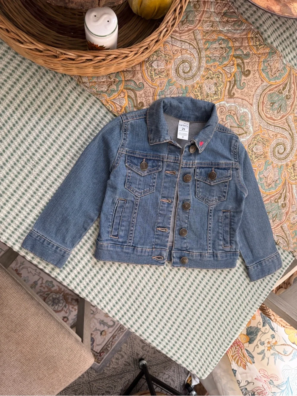 Carter's Jean Jacket 2T Toddler Girl Blue Denim Jacket with Pink Heart Accent